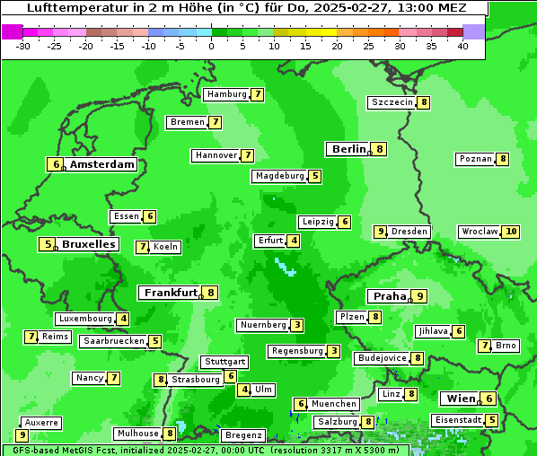 Temperatur, 27. 2. 2025