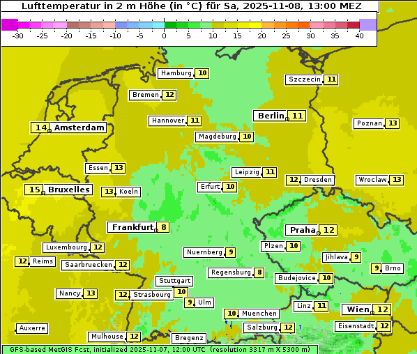 Temperatur, 8. 11. 2025