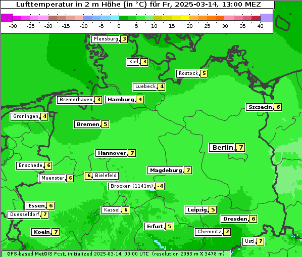 Temperatur, 14. 3. 2025