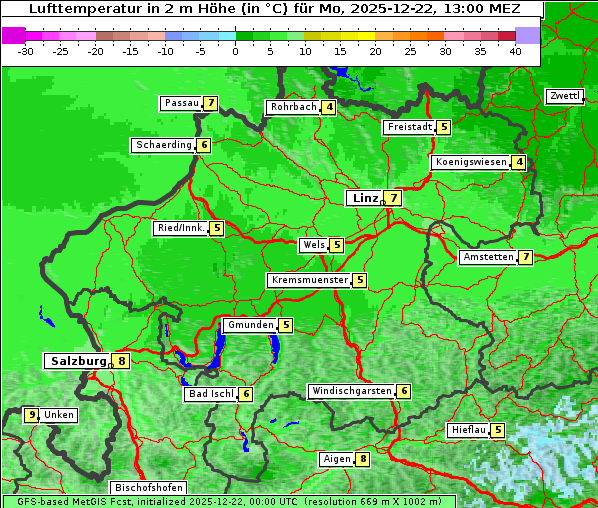 Temperatur, 22. 12. 2025