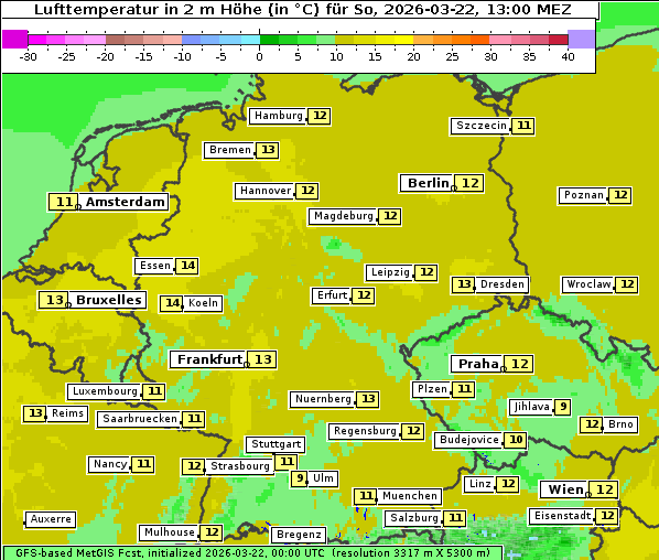 Temperatur, 22. 3. 2026
