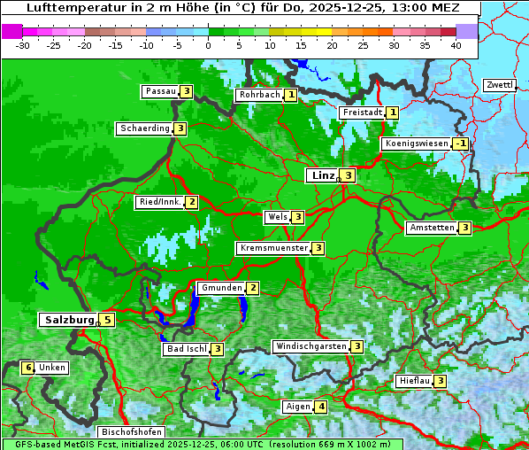Temperatur, 25. 12. 2025