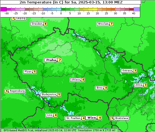 Temperatur, 15. 3. 2025