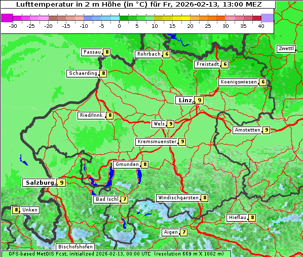 Temperatur, 13. 2. 2026
