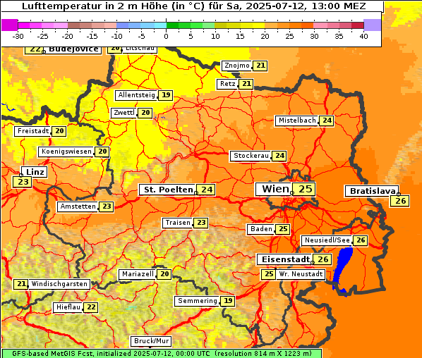 Temperatur, 12. 7. 2025