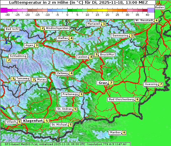 Temperatur, 18. 11. 2025