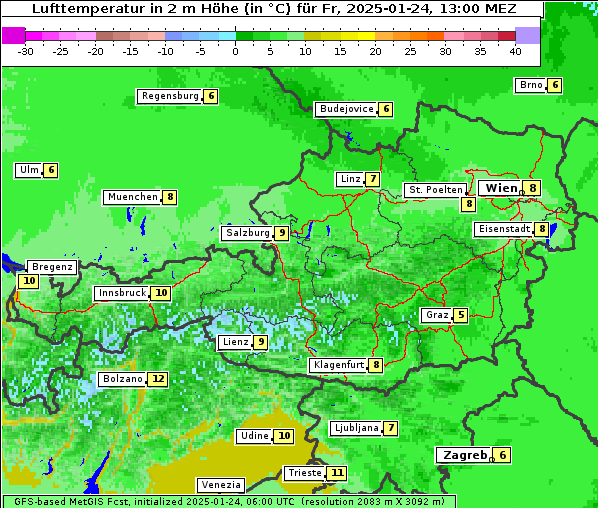 Temperatur, 24. 1. 2025