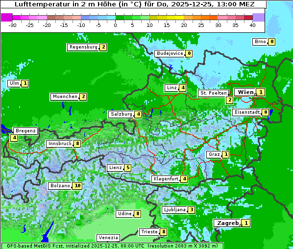 Temperatur, 25. 12. 2025
