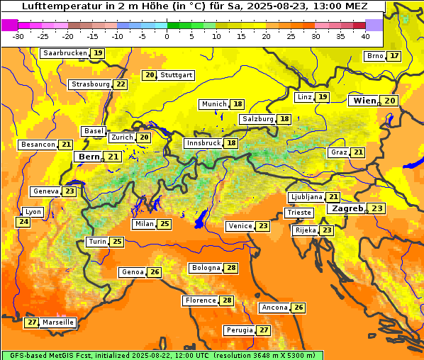Temperatur, 23. 8. 2025
