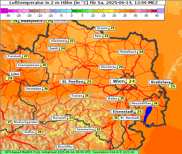 Temperatur, 14. 6. 2025