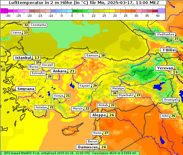 Temperatur, 17. 3. 2025