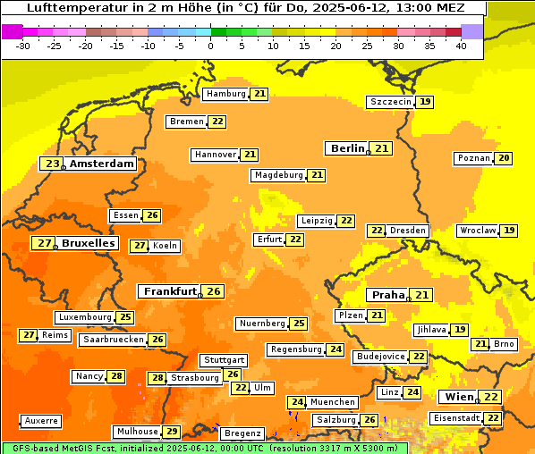 Temperatur, 12. 6. 2025