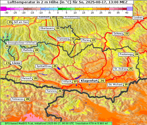 Temperatur, 17. 8. 2025