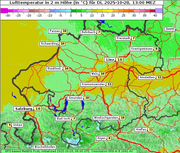 Temperatur, 28. 10. 2025