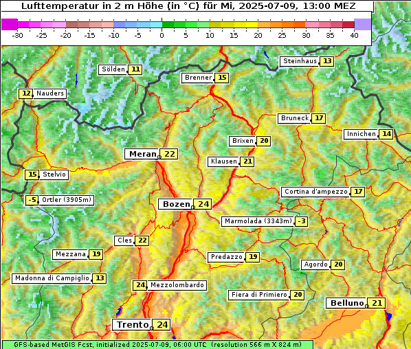 Temperatur, 9. 7. 2025