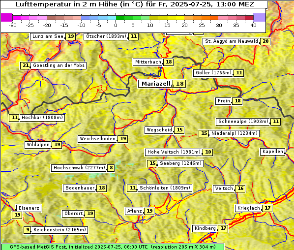 Temperatur, 25. 7. 2025