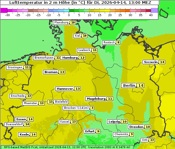 Temperatur, 14. 4. 2026