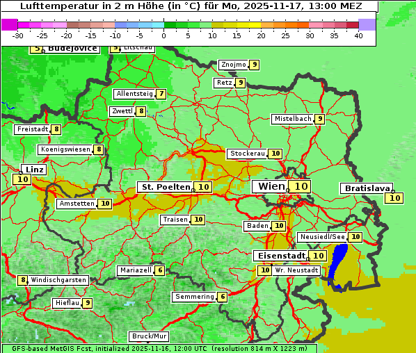 Temperatur, 17. 11. 2025