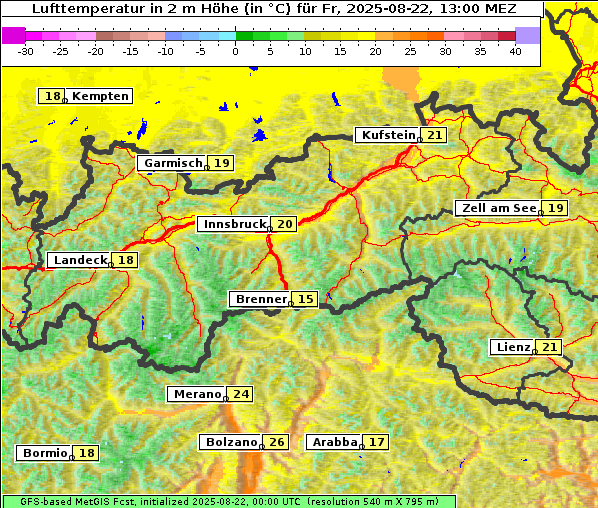 Temperatur, 22. 8. 2025