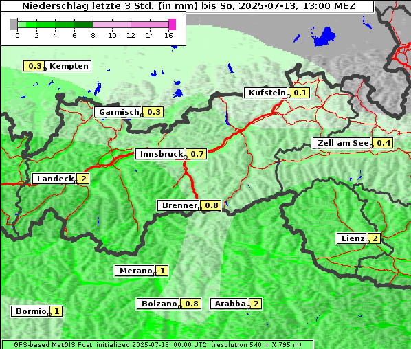 Niederschlag, 13. 7. 2025