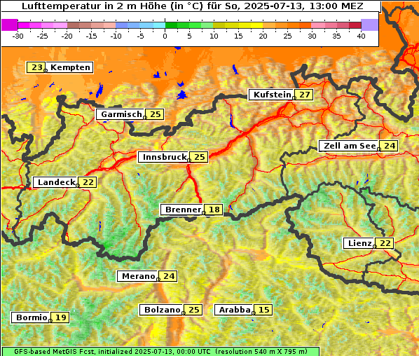 Temperatur, 13. 7. 2025