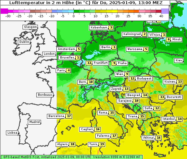 Temperatur, 9. 1. 2025