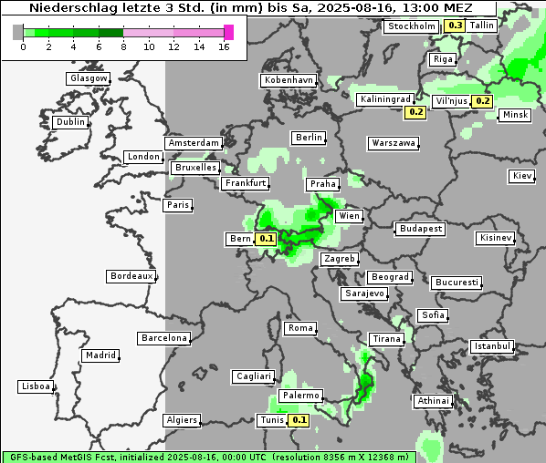 Niederschlag, 16. 8. 2025