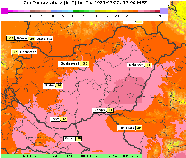 Temperatur, 22. 7. 2025