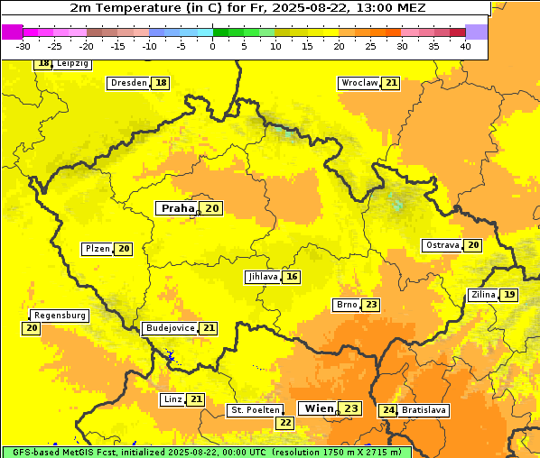 Temperatur, 22. 8. 2025