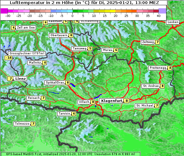 Temperatur, 21. 1. 2025