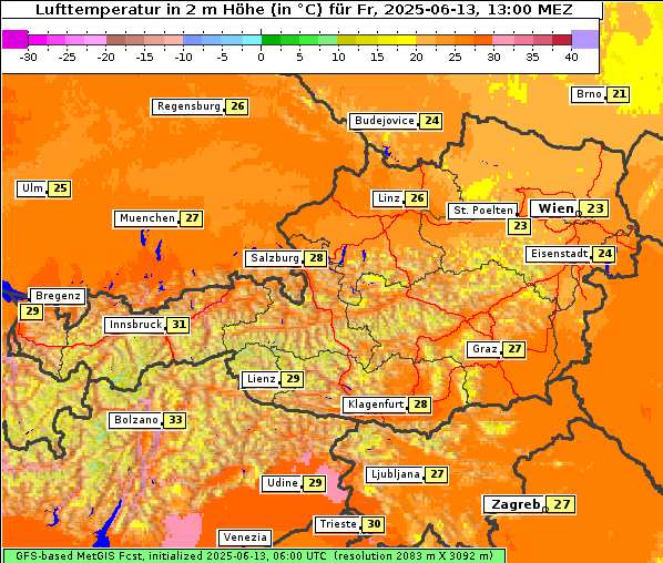 Temperatur, 13. 6. 2025
