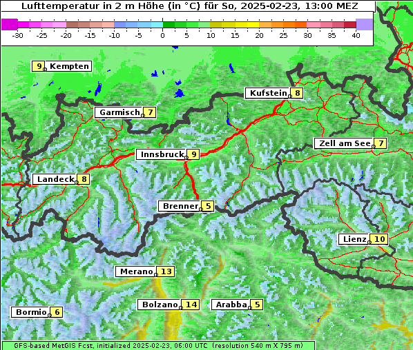 Temperatur, 23. 2. 2025