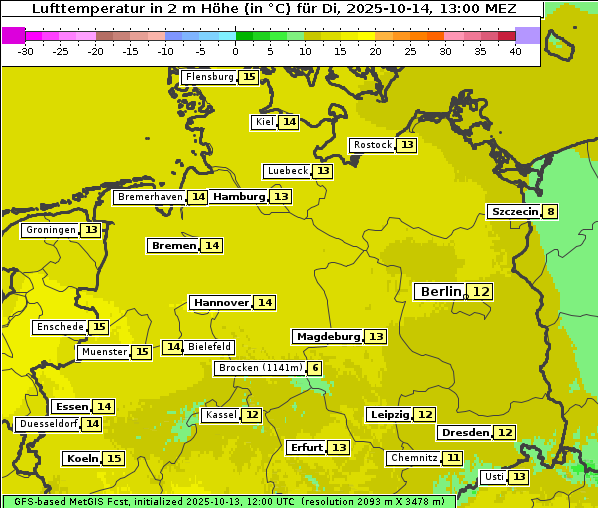 Temperatur, 14. 10. 2025