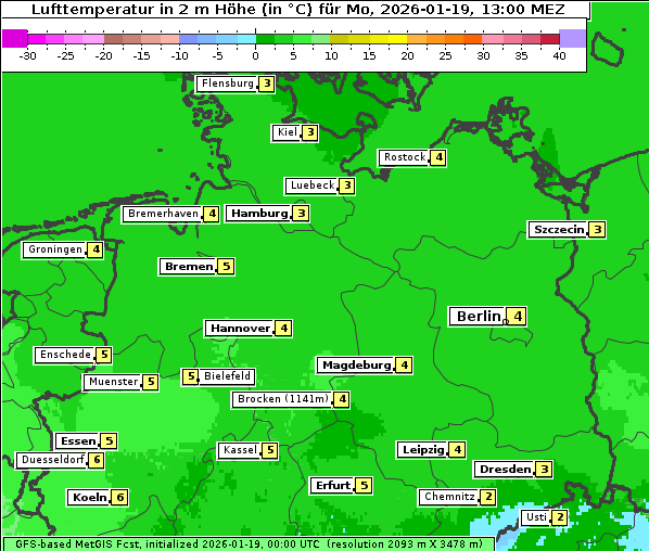 Temperatur, 19. 1. 2026