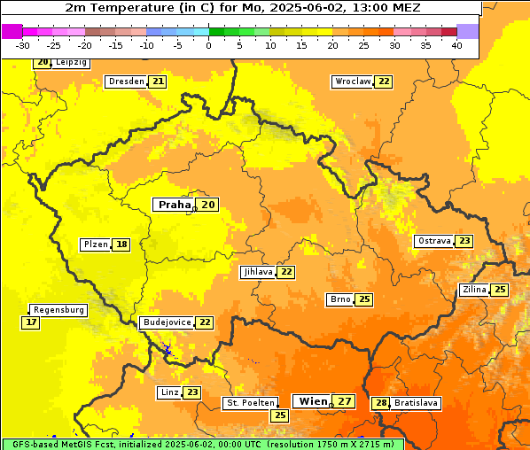 Temperatur, 2. 6. 2025