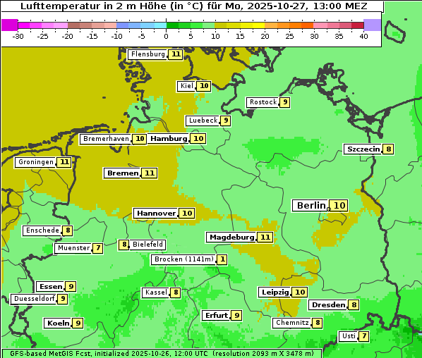 Temperatur, 27. 10. 2025