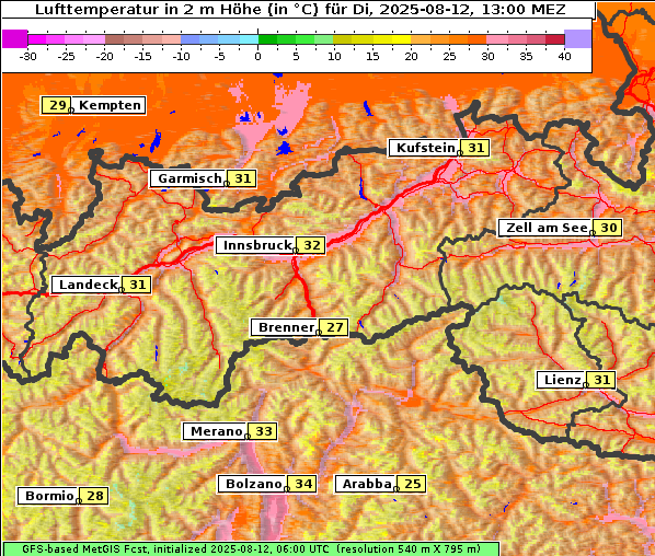 Temperatur, 12. 8. 2025