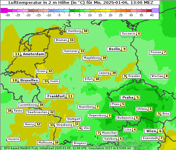 Temperatur, 6. 1. 2025