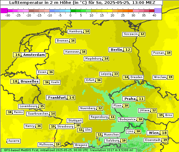 Temperatur, 25. 5. 2025