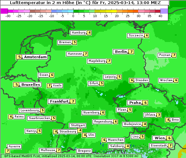 Temperatur, 14. 3. 2025