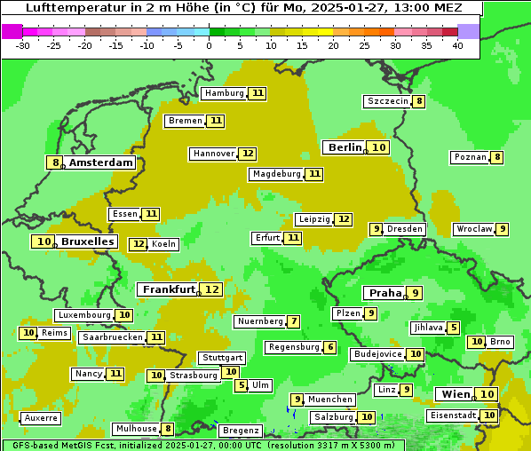 Temperatur, 27. 1. 2025