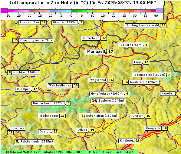 Temperatur, 22. 8. 2025