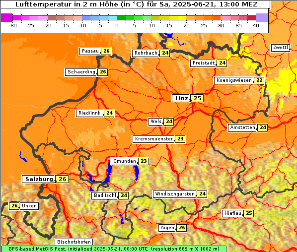 Temperatur, 21. 6. 2025
