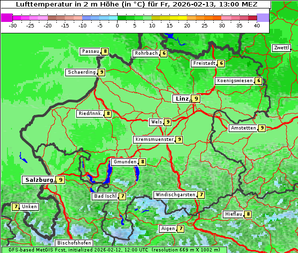 Temperatur, 13. 2. 2026