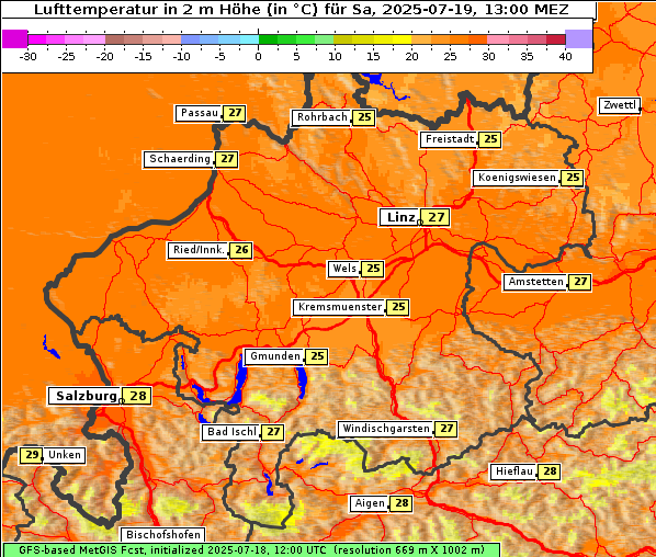 Temperatur, 19. 7. 2025