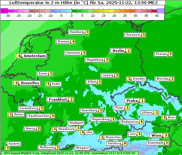 Temperatur, 22. 11. 2025
