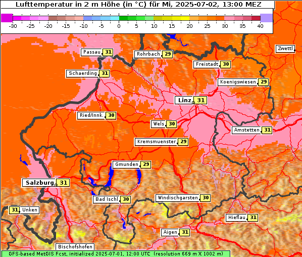 Temperatur, 2. 7. 2025