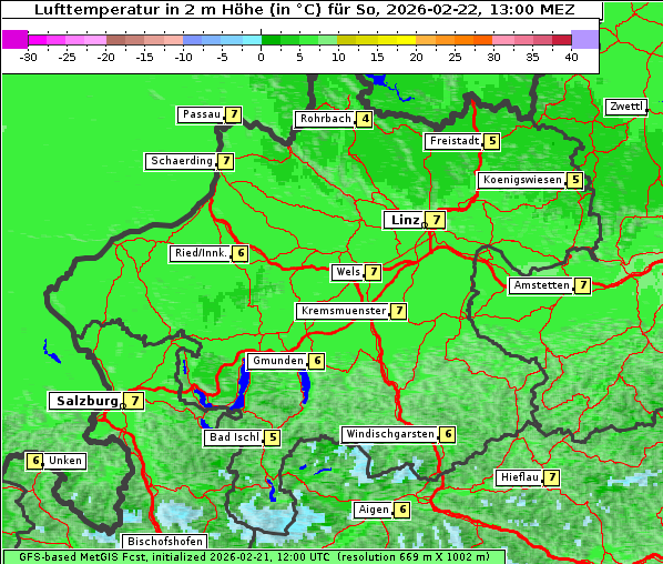 Temperatur, 22. 2. 2026