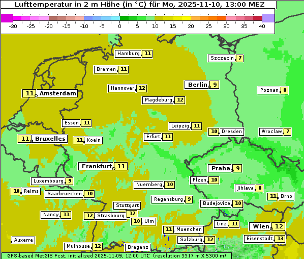Temperatur, 10. 11. 2025
