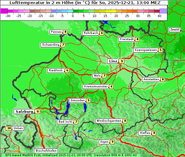 Temperatur, 21. 12. 2025